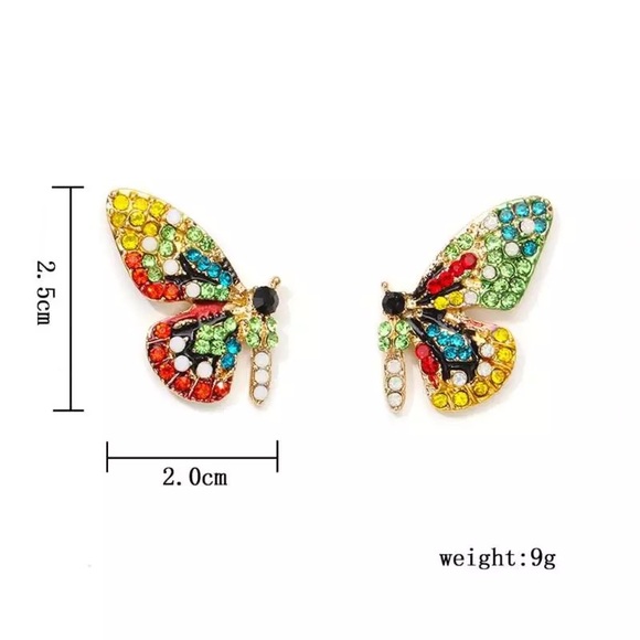 Colorful Butterfly Rhinestones Stud Earrings - Picture 7 of 10